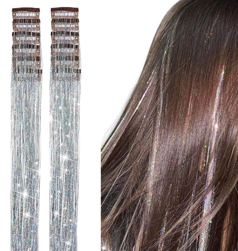 Extensiones de pelo con brillo y clip. 6Pcs