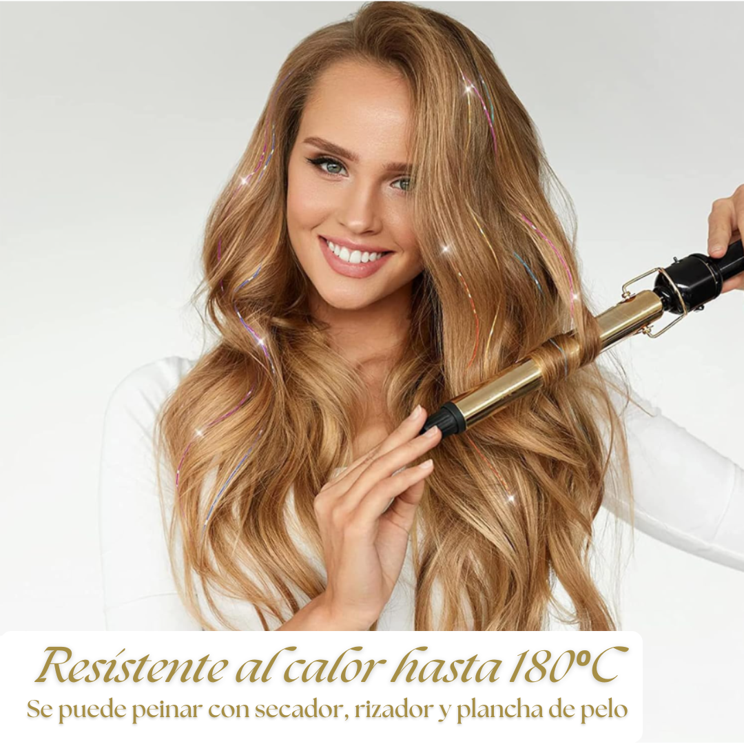 Extensiones de pelo con brillo y clip. 6Pcs