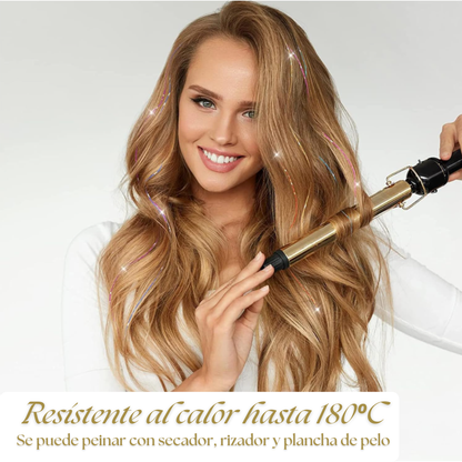 Extensiones de pelo con brillo y clip. 6Pcs