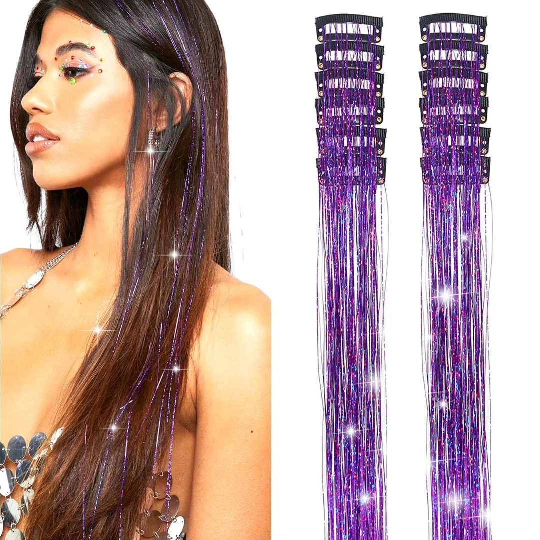 Extensiones de pelo con brillo y clip. 6Pcs