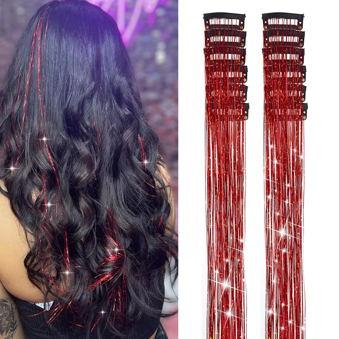 Extensiones de pelo con brillo y clip. 6Pcs