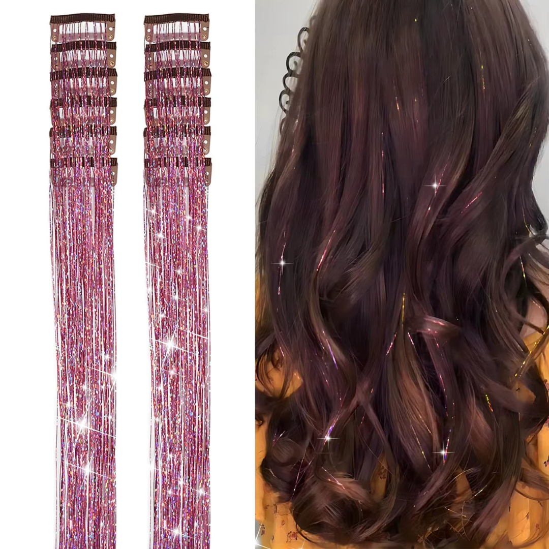 Extensiones de pelo con brillo y clip. 6Pcs