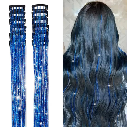 Extensiones de pelo con brillo y clip. 6Pcs
