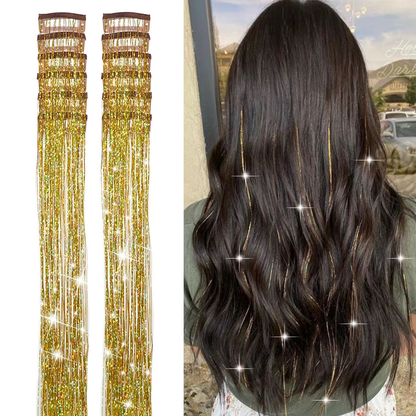 Extensiones de pelo con brillo y clip. 6Pcs