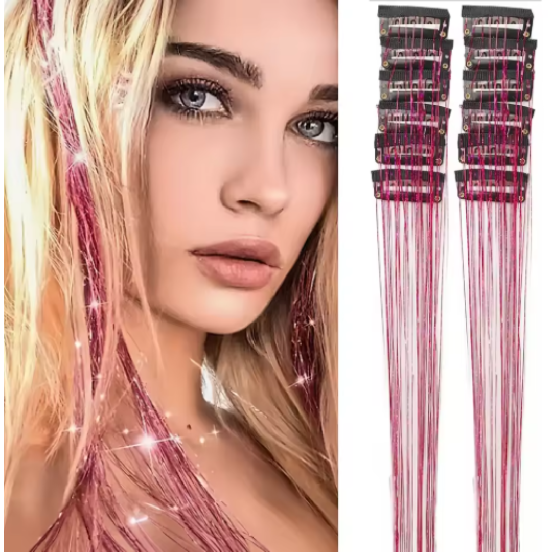 Extensiones de pelo con brillo y clip. 6Pcs