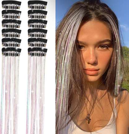 Extensiones de pelo con brillo y clip. 6Pcs